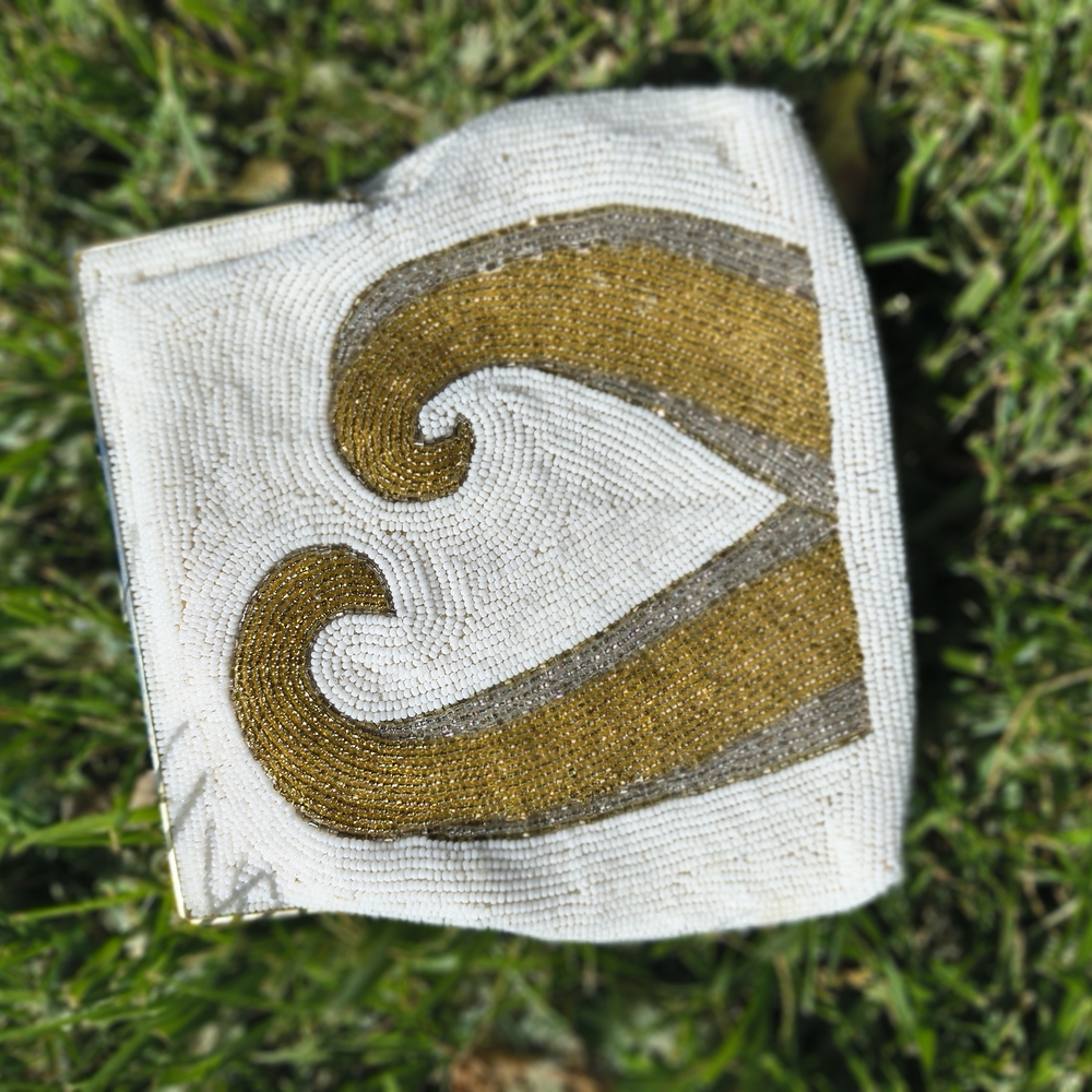 Gold and White Beaded Pouch